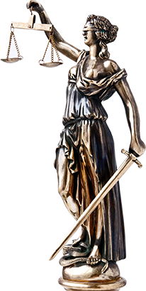 A statue of Lady Justice, elegantly holding a sword in one hand and scales in the other