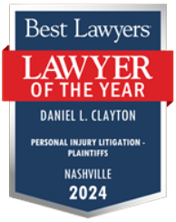 Award with a red ribbon, stating "Best Lawyers, Lawyer of the Year, Daniel L. Clayton, Medical Malpractice Law - Plaintiffs, Nashville, 2024