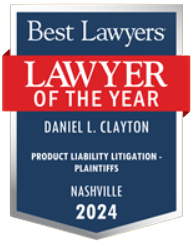 Award with a red ribbon, stating "Best Lawyers, Lawyer of the Year, Daniel L. Clayton, Medical Malpractice Law - Plaintiffs, Nashville, 2024